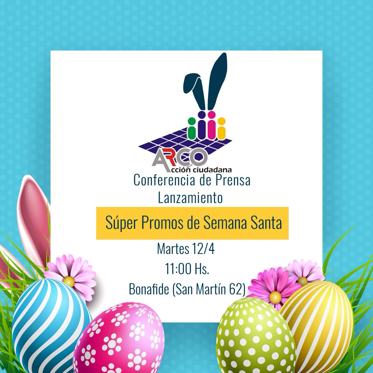 chequeadaslr's tweet photo. 🗣️Se vienen las #SuperPromos de Semana Santa💪
@EMANUELJORAKIKI, Presidente de Arco De Accion Ciudadana invita a la conferencia de prensa que se realizará este 12/03, a las 11 en Bonafide (San Martín 62), en la cual se anunciarán y brindarán detalles de diversas promos. https://t.co/0G7pBaRrAv