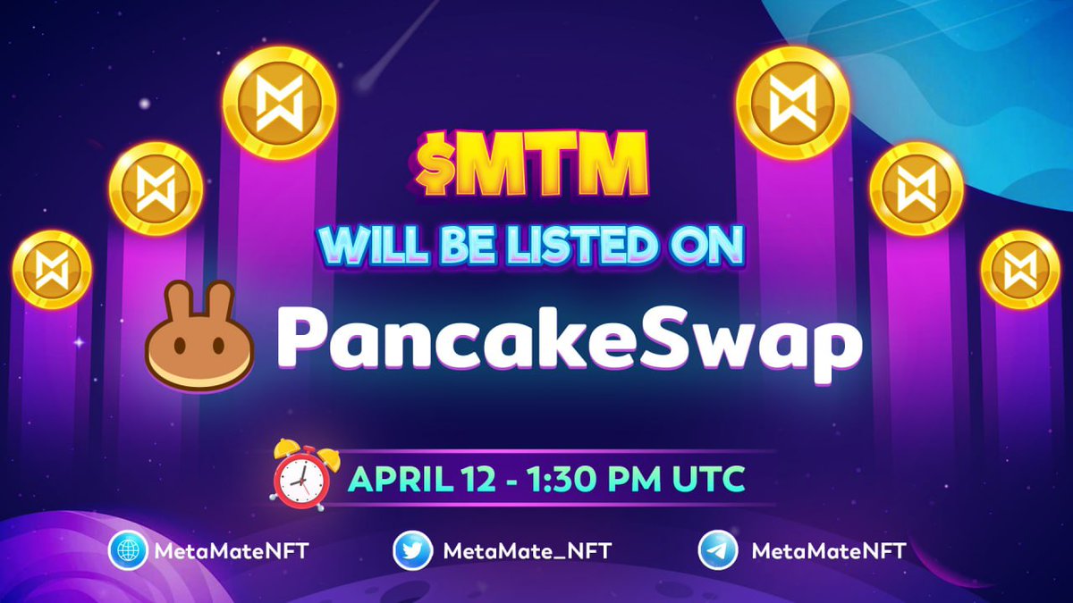 🧨 METAMATE DEX LISTING ANNOUNCEMENT 🧨
👇🏻Information👇🏻

🗓Time: 1:30 PM UTC - 12 April
📍PancakeSwap

👉 Claim token: 
Step 1:  Click  to claim your $MTM here: bit.ly/MetaMate_Priva… 
Step 2: Choose “Your Allocation”
Step 3: Claim tokens