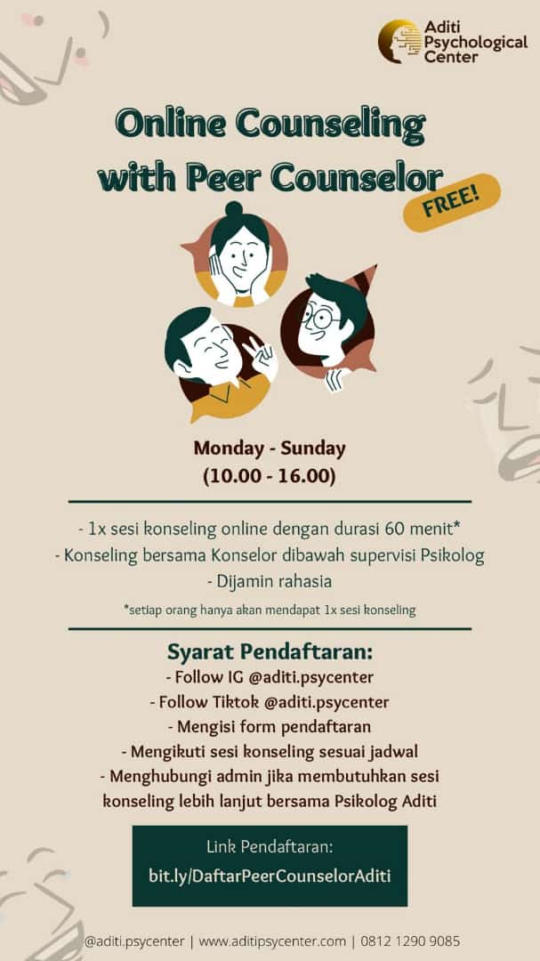 Psikologbrewok's tweet photo. #peercounselor #konselor #free #aditipsycenter https://t.co/PtM0Pplrxn