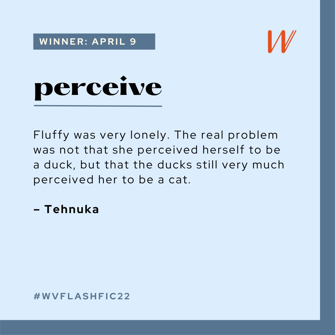 Writers Victoria (@writers_vic) on Twitter photo The winner of #WVFlashFiction22 day 9, prompt word 'perceive', is... <a href="/tehnuka/">Tehnuka | தேனுகா</a>! 🐈🦆✍️🏆 The winner of #WVFlashFiction22 day 9, prompt word 'perceive', is... <a href="/tehnuka/">Tehnuka | தேனுகா</a>! 🐈🦆✍️🏆