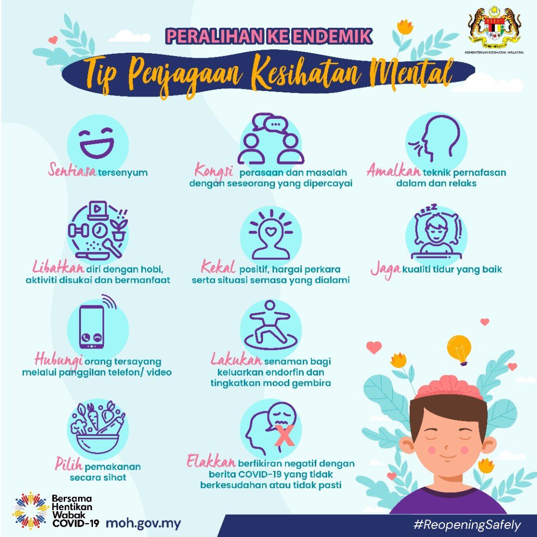 KKMPutrajaya's tweet photo. BERGERAK KE ARAH ENDEMIK: MENGURUSKAN KEBIMBANGAN DAN TEKANAN

Menjaga kesihatan mental dan kesihatan fizikal adalah sama penting.‼️

❤️Sama-sama kita jalani fasa peralihan ini dengan selamat dan sejahtera.❤️ https://t.co/Tah0cW35ZT
