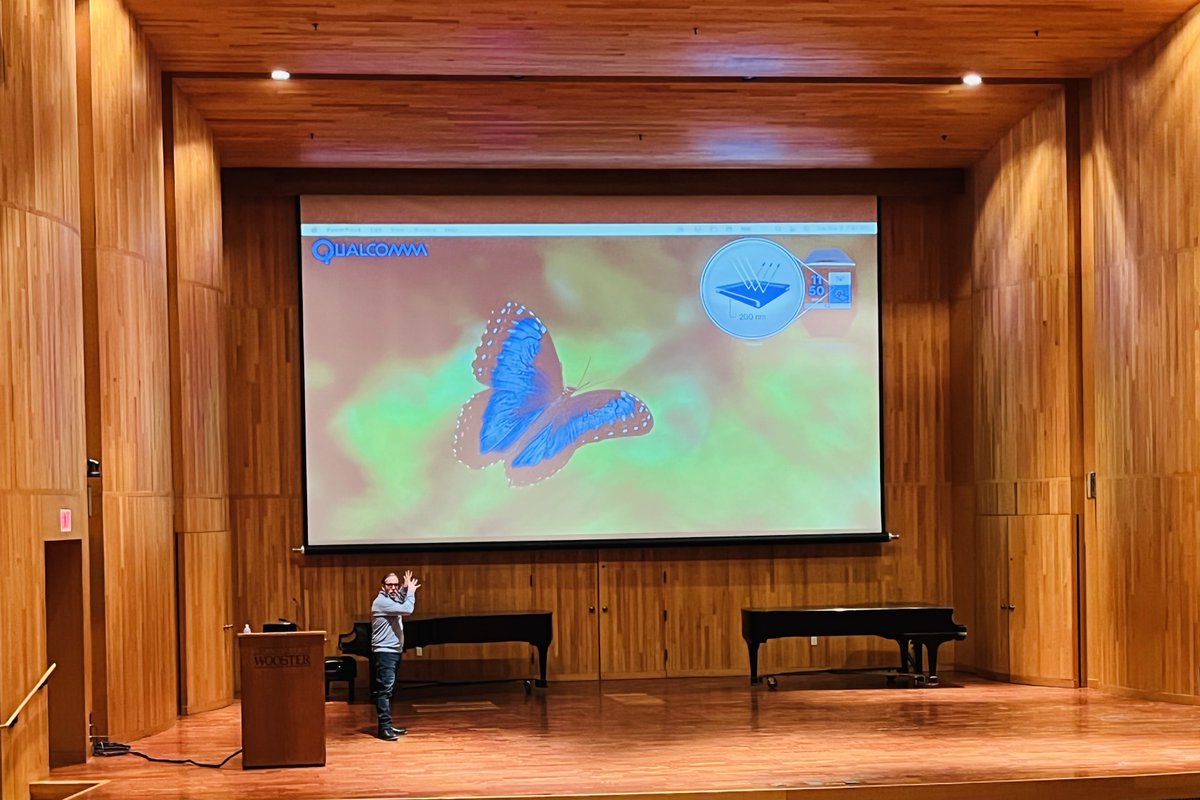 colinmangham's tweet photo. Loved talking about how nature-inspired innovation (#biomimicry) can help achieve the @unitednations Sustainable Development Goals at @WoosterEdu. And as you can see the Morpho's blue was too brilliant for the camera to capture! #bioinspired #SDGs https://t.co/sYuEPtd9qS