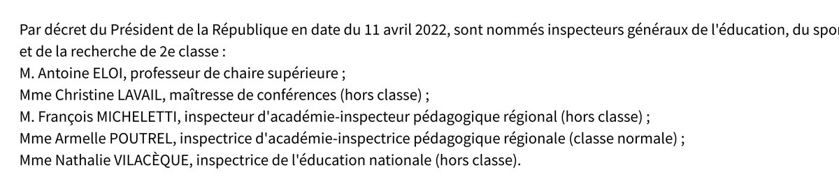 P_van_de_Weghe's tweet photo. Au JO, publication du décret de nomination de nouveaux Inspecteurs généraux de l'#IGÉSR.
Félicitations à tous, et plus particulièrement bienvenue à @EloiAntoine qui rejoint le groupe disciplinaire physique-chimie.
A bientôt parmi nous Antoine !
💻 : https://t.co/3EVAtRmM3O https://t.co/R2HVxLfitF