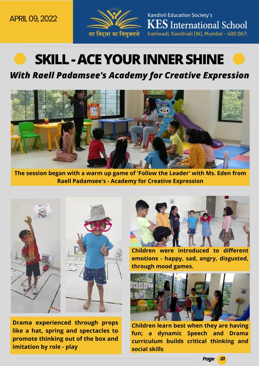 Rashmi2192's tweet photo. #Drama helps children to lose their inhibitions, build their #confidence, enhance their #personality and become strong #publicspeakers! A well conducted session on #speechanddrama by #aceproductions #KESInternationalSchool @raellpadamsee1 @Sujay_Jairaj https://t.co/LrVtTwGb2n