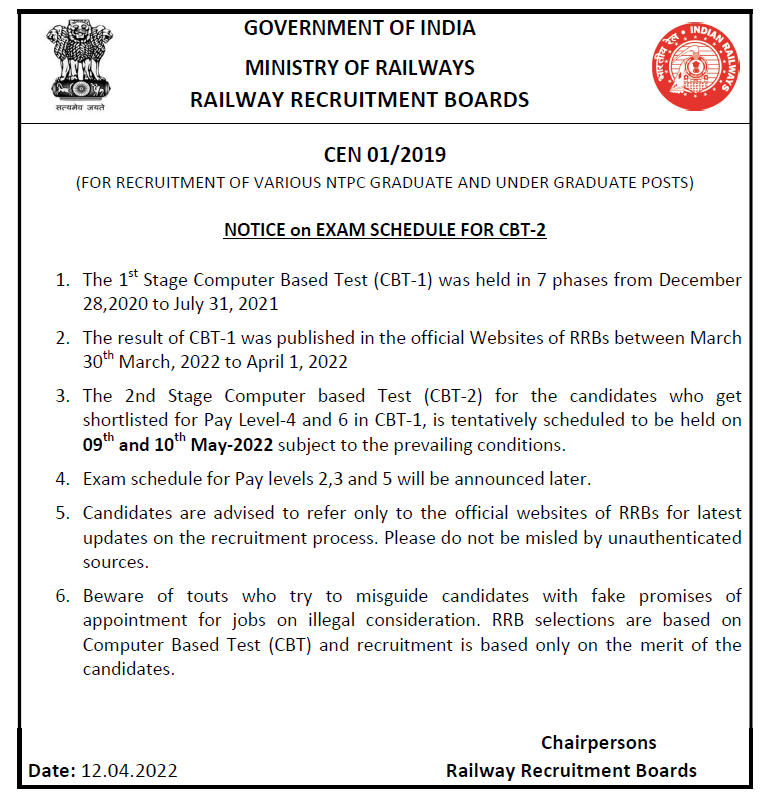 Rrbmumbai's tweet photo. #NOTICE

CEN 01/2019 (NTPC)

CLICK HERE TO VIEW EXAM SCHEDULE FOR CBT -2 https://t.co/zzKT9nUK9Z