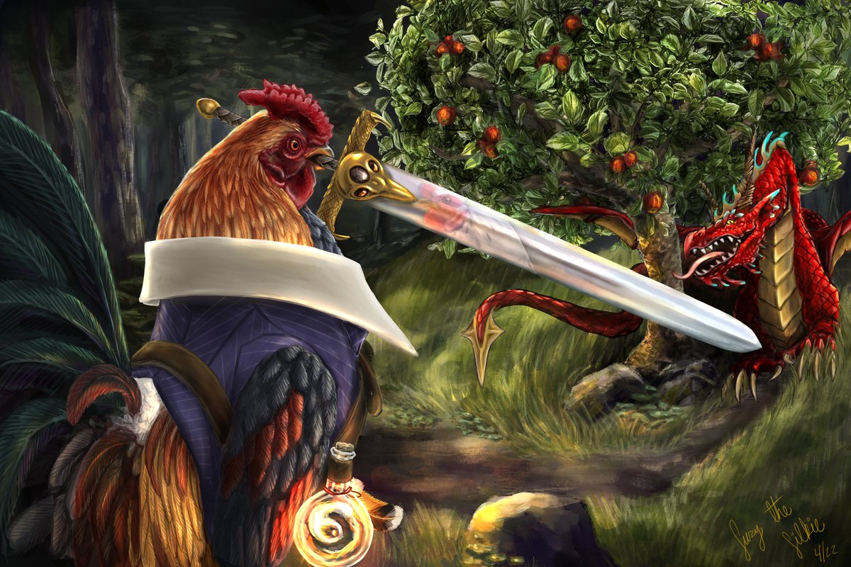 Memorial piece for a dear rooster named Pocket, facing off against a fearsome foe: the Dragon!

Thank you so much to the #ourchickenlife crew for letting me memorialize your sweet boy ❤️