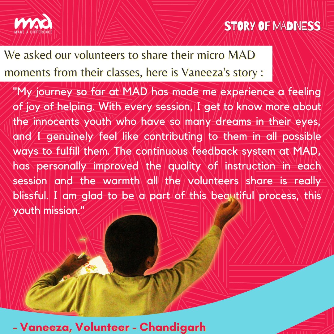 makeadiff's tweet photo. We asked our volunteers and city managers to share their MAD experiences. From small moments in classes to reflections after taking up the role for months we got to hear stories that are beautiful.
#MADStories #MomentsOFMADness #ClassroomStories #Transformoutcomes https://t.co/1vhpMY4RRd