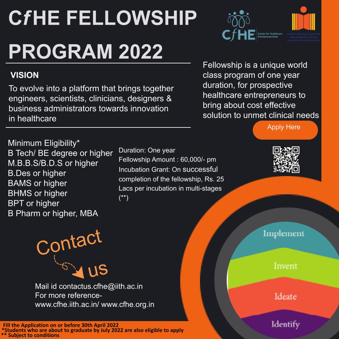CfHE_IITH's tweet photo. #cfhe #fellowship #healthcare #entrepreneurship https://t.co/C9wYJm4soI