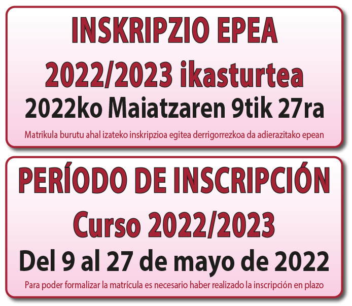 📢 2022/2023 ikasturtean heziketa-zikloak egiteko izena emateko epea argitaratu da.
----
📢 Publicado el período de inscripción para cursar ciclos formativos en el curso 2022/2023.
fpbidasoa.eus