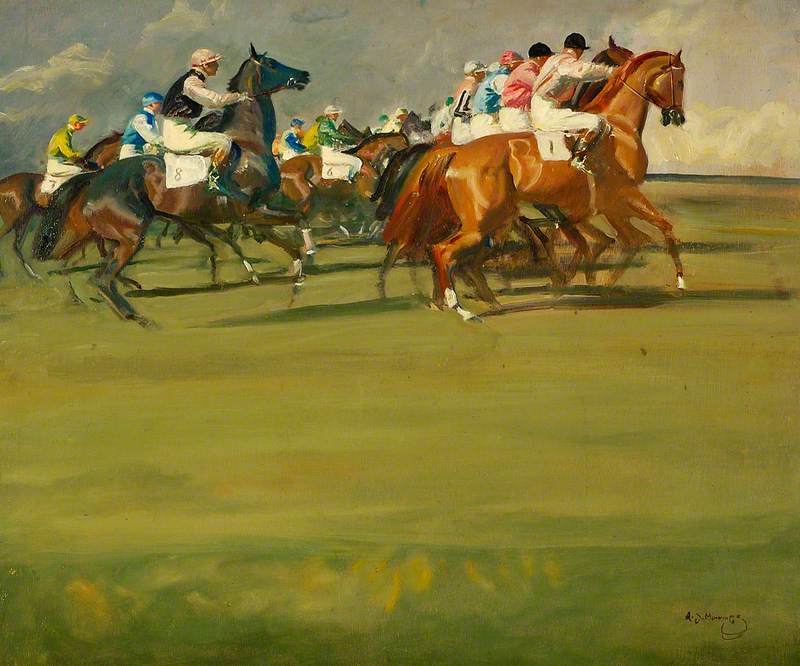 BSATrust's tweet image. Racing Starts at Newmarket today.  Picturing The Start at Newmarket became an obsession for Munnings. His racecards were covered in sketches and he had a studio in the rubbing house on the course. Find out more in our forthcoming exhibition @osborne_studio and @nhrm