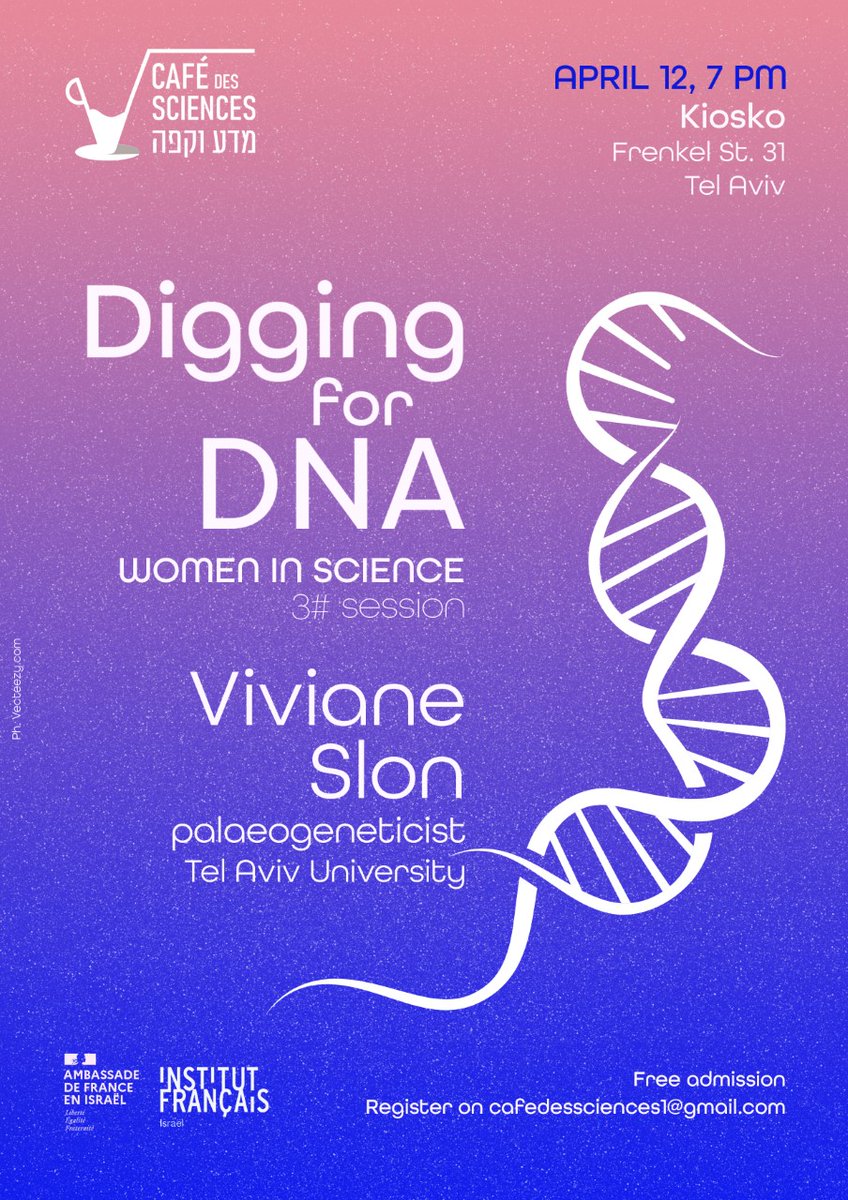 Living in #TelAviv and interested in #Science, #Archaeology, prehistory?

Come have a drink and hear what #ancientDNA can tell us about our past! 💀🧬👩‍🔬

The event tonight is free and will be held in English - see details below

#WomenInSTEM #newPI <a href="/TelAvivUni/">Tel Aviv University</a>