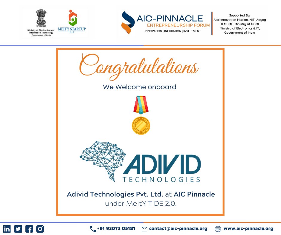 AicPinnacle's tweet photo. @AdividT startup incubated at @AicPinnacle under @MSH_MeitY TIDE 2.0 Program.

Adivid is to solve challenges using latest #Digital Technology, Data Analytics, Data Visualization, #ArtificialIntelligence with pragmatic approach.

@sudhirmehtapune @_AvinashThakur @kovidsawla https://t.co/oHRPY0B0WB