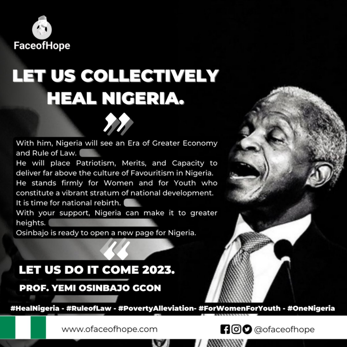 OFaceofHope's tweet photo. @dunnia33 Professor Yemi Osinbajo is Intelligent, Educated, Empathy, Resourceful, Man of Unity and People who respect Rule of Law and Justice for all.
Give him chance to build a brighter and sustainable future. @ProfOsinbajo
 #OsinbajoDeclares #President2023 https://t.co/ydF3hMt4wM https://t.co/UOftwyzVmd