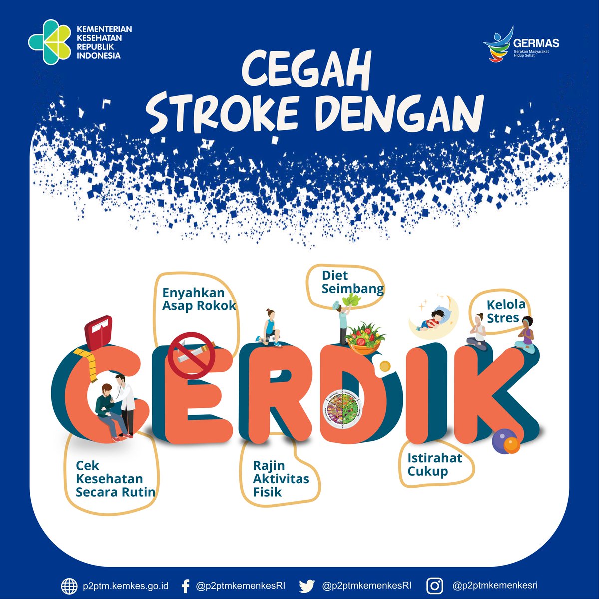 ptm_id's tweet photo. Cegah STROKE dengan CERDIK.
.
#CERDIK #CegahPTM #DukungGERMAS #STROKE https://t.co/kHyRZivY2X