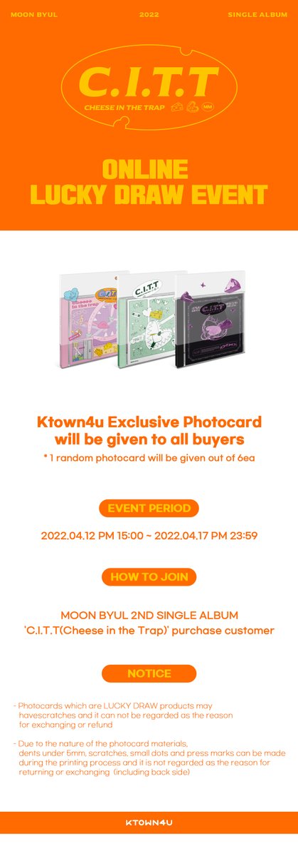 Ktown4u_IDN's tweet photo. 🇮🇩KTOWN4U Indonesia X @MOONBYULINTL 

💽Moon Byul - 2nd Single Album [C.I.T.T(Cheese in the Trap)]
✅Jerry Ver. + Cheese Ver. +Trap Ver.

🥰Online luck draw
🎁KTOWN4U exclusive Photocard

Register new account ✍️https://t.co/32lvcZghrW
Purchase link 🛒https://t.co/iy2aYAUZrE https://t.co/chJQ5BfHA4
