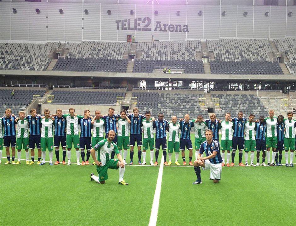Yep. Djurgardens (thats actually their name) and hammarby share a Stadium. They are'nt that much of rivals tho (see pic). They honestly Love each other. And they freekvently have joint manifestations thats pro mothern fotball and especially artgras. They sure hate AIK though..