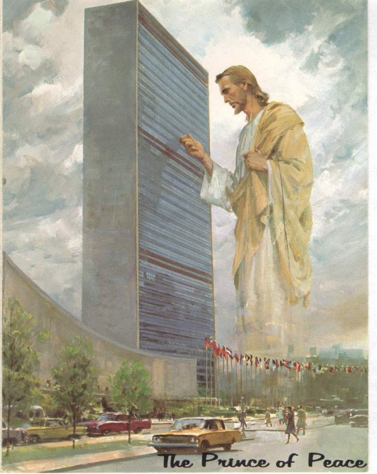 Иисус стучит в окна ООН, 1962.
Художник: Гарри Андерсон.