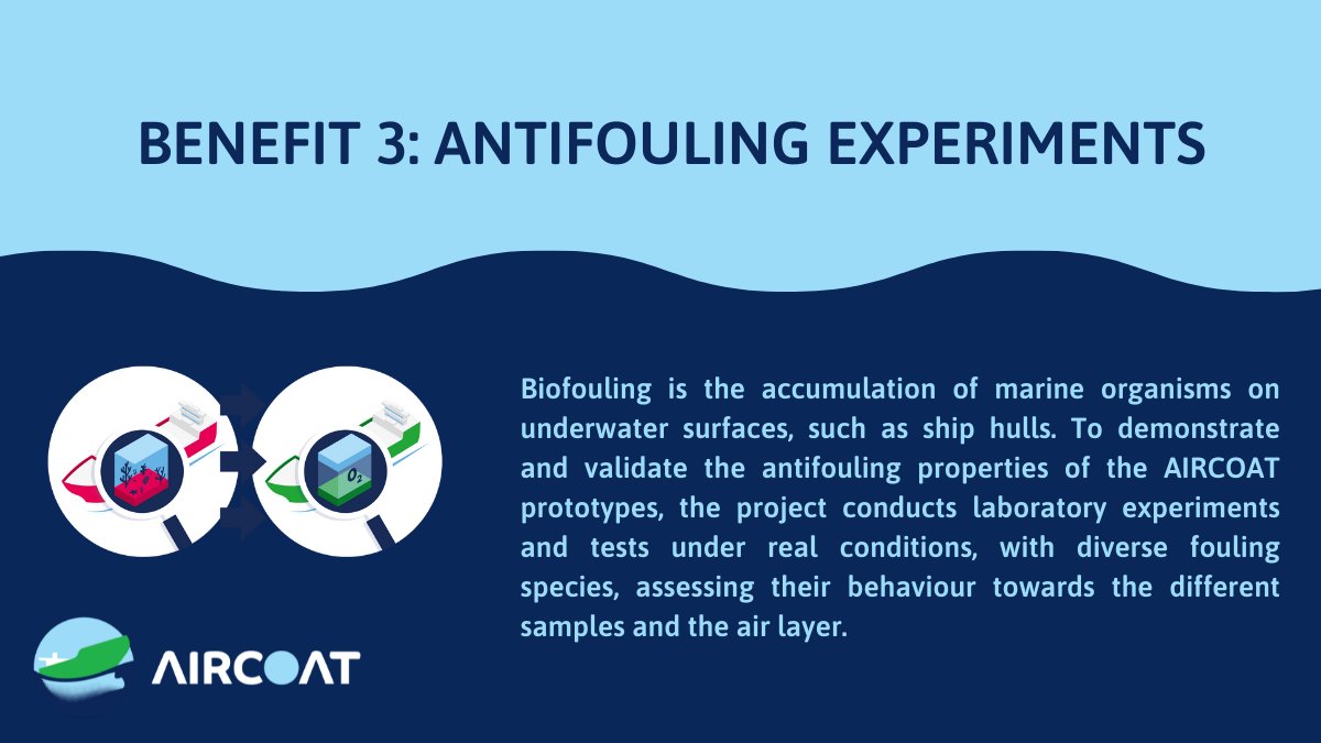 Each year, the #velocity efficiency of the #ships is reduced by 10% because of #biofouling created on the hull. AIRCOAT foil is aiming to avoid the creation of biofouling in addition to its drag reduction effect.

Read more about it in our #policybrief 👉aircoat.eu/policy-brief/