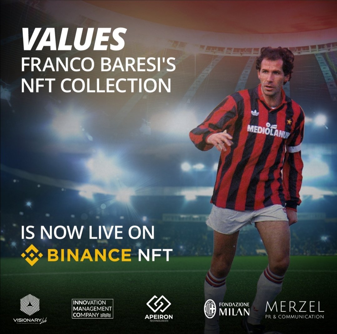 Our first project <a href="/FBaresi/">Franco Baresi</a> official NFT collection Values is out now!
The collection features artworks representing the core values that have shaped his life and career.
Art by the marvelous <a href="/unrealpanenous/">Panenous</a>.
Available now on <a href="/TheBinanceNFT/">Binance NFT</a>.
👉🏻 binance.com/en/nft/event/F… 

#ValuesNFT