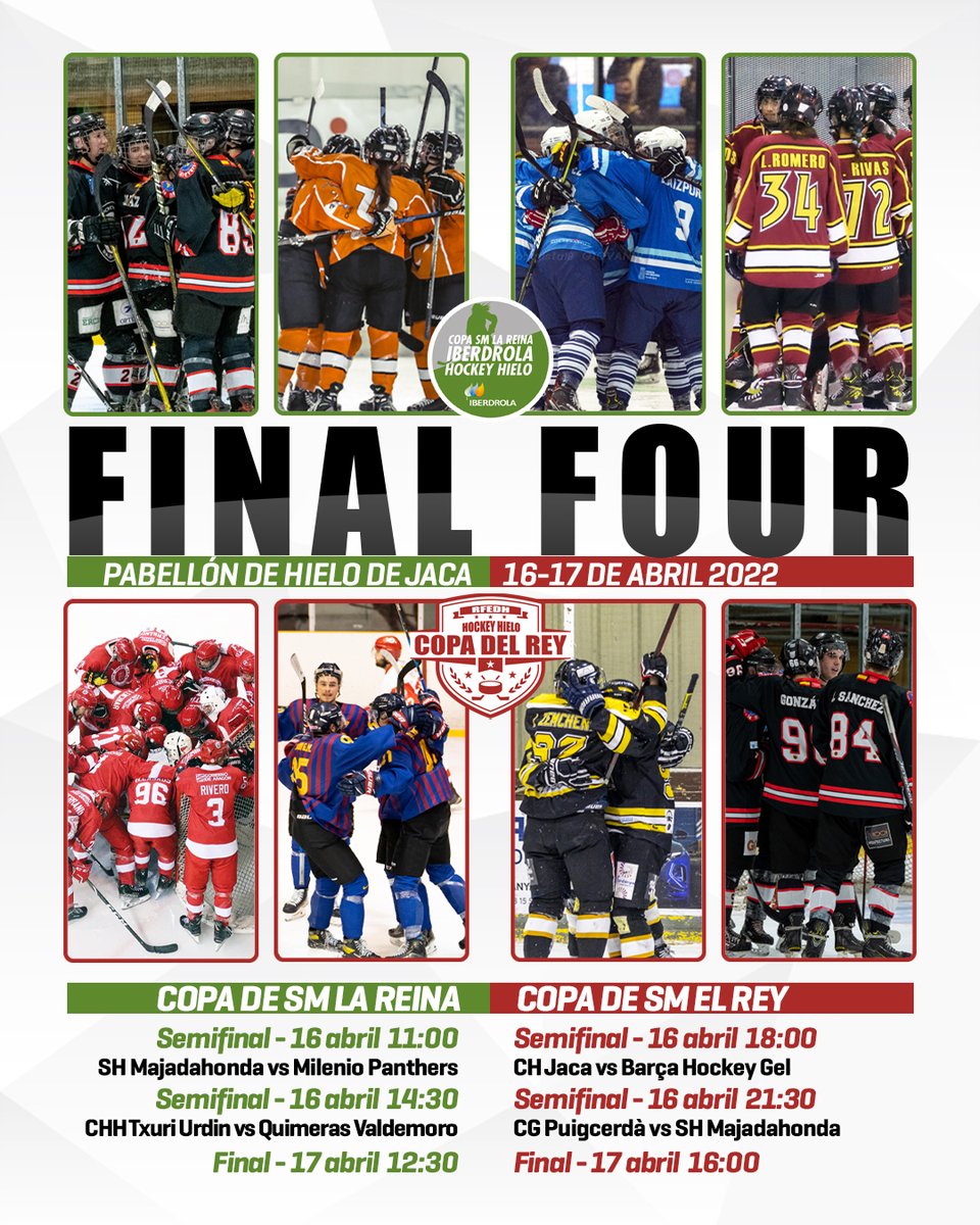 La gran fiesta del hockey hielo llega a Jaca 🏒

🟢 Copa de SM la Reina <a href="/iberdrola/">Iberdrola</a> 
📊 hockey.fedhielo.com/league/1209
📺 RTVE Play

⚫ Copa de SM el Rey
📊 hockey.fedhielo.com/league/1200
📺 @LaLigaSportsTV y <a href="/aragontv/">Aragón TV</a> 

ℹ️ Toda la información en bit.ly/3rm61dP

#HockeyHieloESP