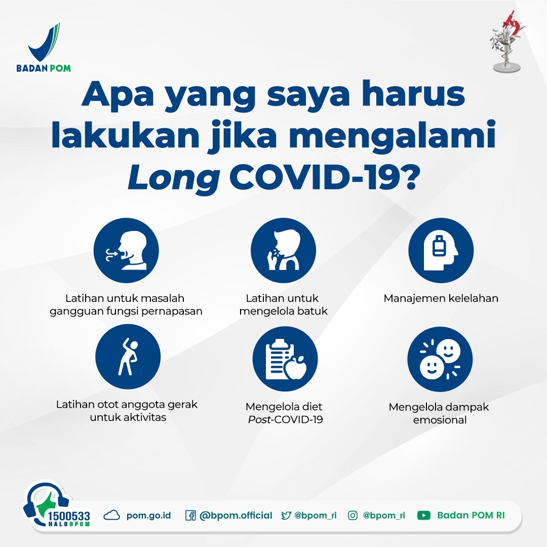 Apa saja gejalanya? Mengapa Long COVID-19 ini bisa terjadi? Dan bagaimana cara mengatasinya?

Yuk, simak informasinya dalam infografis ini ya!

#BPOMRI
#BersatuLawanCOVID19
#HALOBPOM1500533
#LongCOVID19