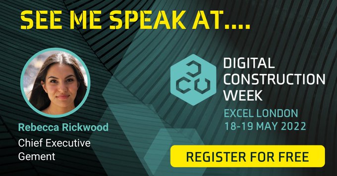 GementUK's tweet photo. Rebecca Rickwood, Gement’s Chief Executive, will be speaking at @DigiConWeek!
Topic: Increasing Digital Talent in the Construction Industry
Theatre: People & Change
18th May | 2:30-3PM
REGISTER HERE: https://t.co/IC9Rp5Lh5N
#DCW2022 #Digitalconstruction #contech #DigiConWeek https://t.co/LysFG3RR2Y