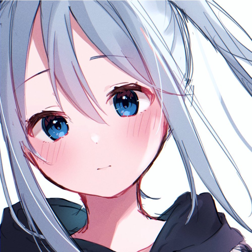 1girl solo blue eyes blush white background hood looking at viewer  illustration images