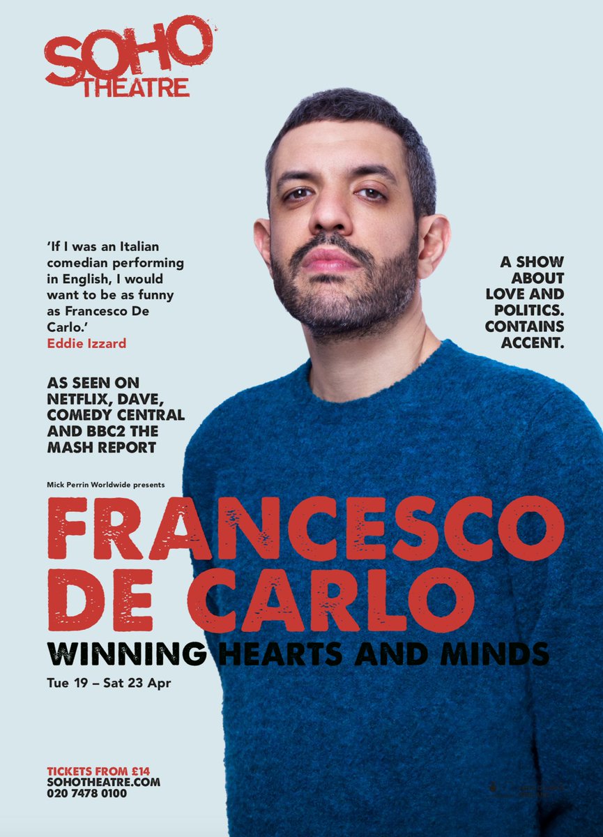 🚨Due to phenomenal demand we’ve added an additional Saturday show for @francescotwitta's Soho Theatre run! All other tickets now sold out! Don’t miss your final chance to catch ‘Winning Hearts & Minds’ April 23rd. Book tickets now!🚨 sohotheatre.com/shows/francesc…