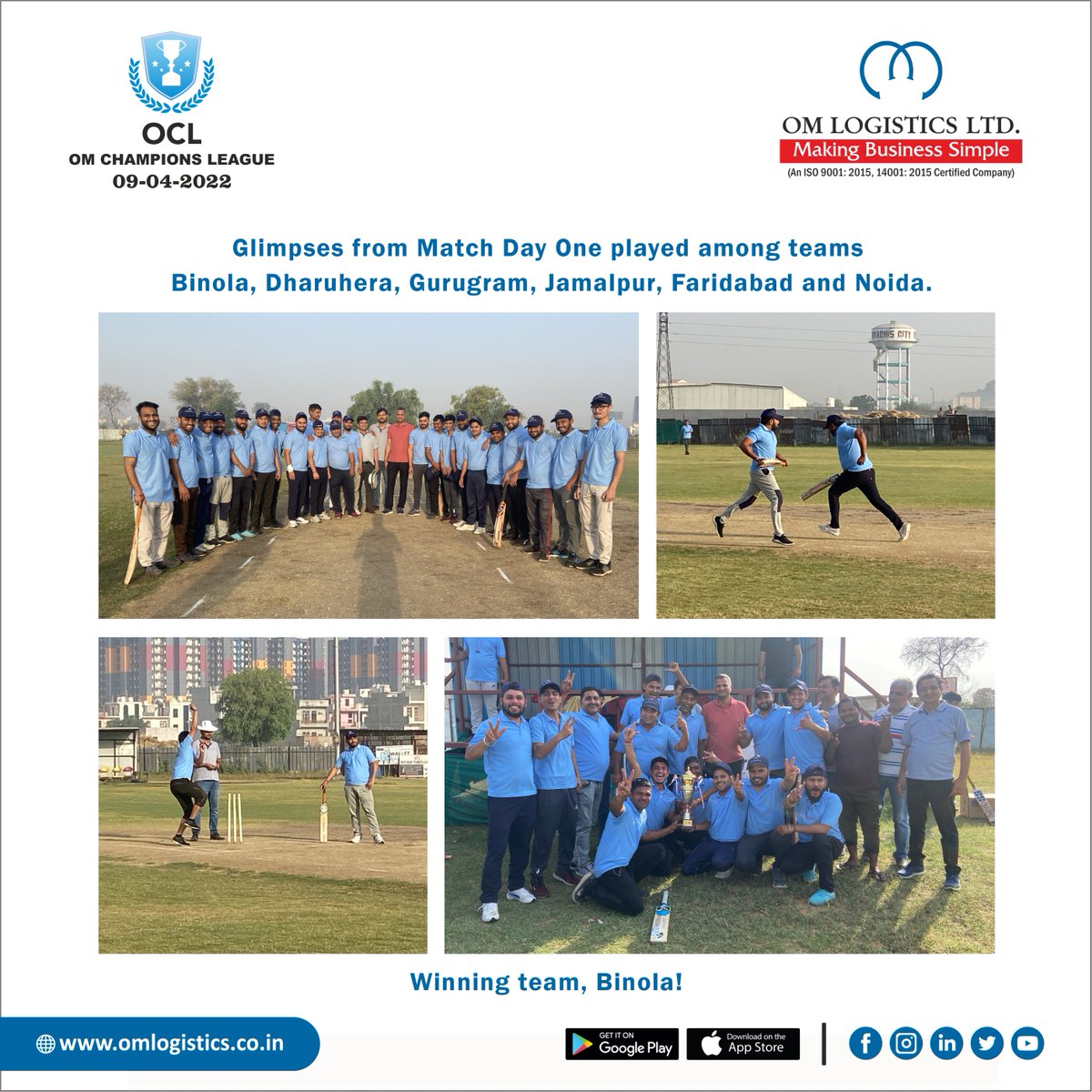 OmGroupOfficial's tweet photo. Snippets from our recent cricket match held at BR Sports Complex, Dharuhera, Rewari, Haryana among Teams Binola, Dharuhera, Gurugram, Jamalpur, Faridabad &amp; Noida.

Write to us omgroup@omlogistics.co.in or call us at 011 45970200 | https://t.co/3i0N1Y2gaN

#omlogistics #omgroup https://t.co/Y8Tqgq6Up8