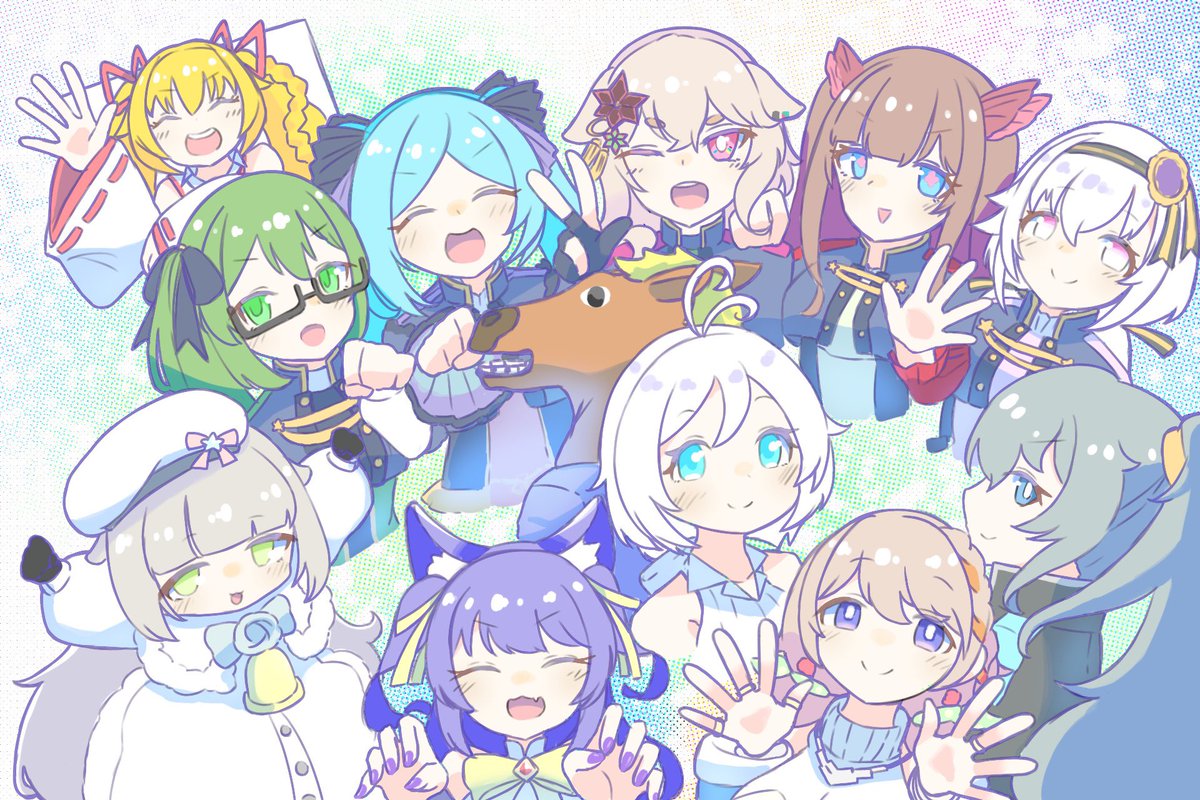 multiple girls 6+girls animal ears green hair brown hair long hair blue hair  illustration images