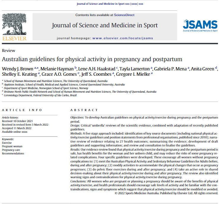 Grégore Mielke (@gregoremielke) on Twitter photo Australian Guidelines for Physical Activity in pregnancy and postpartum
Manuscript is now available online <a href="/_JSAMS/">JSAMS</a> - 50 days free access
authors.elsevier.com/c/1euE757UJnKZ…
<a href="/ProfWendyBrown/">Prof Wendy Brown</a> <a href="/mel_hayman/">Mel Hayman</a> <a href="/gabriela_mena12/">Gabriela Mena</a> <a href="/shelley_keating/">Shelley Keating</a> <a href="/UQHealth/">UQ Health</a> Australian Guidelines for Physical Activity in pregnancy and postpartum
Manuscript is now available online <a href="/_JSAMS/">JSAMS</a> - 50 days free access
authors.elsevier.com/c/1euE757UJnKZ…
<a href="/ProfWendyBrown/">Prof Wendy Brown</a> <a href="/mel_hayman/">Mel Hayman</a> <a href="/gabriela_mena12/">Gabriela Mena</a> <a href="/shelley_keating/">Shelley Keating</a> <a href="/UQHealth/">UQ Health</a>