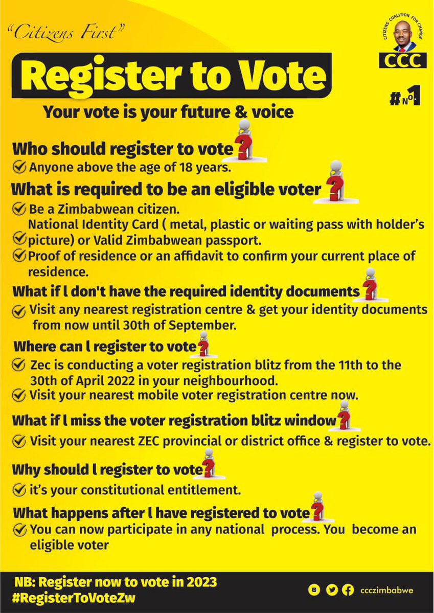 RTsvangirayi's tweet photo. Take charge of your future, go and register to vote. https://t.co/IXIxz8xnmU