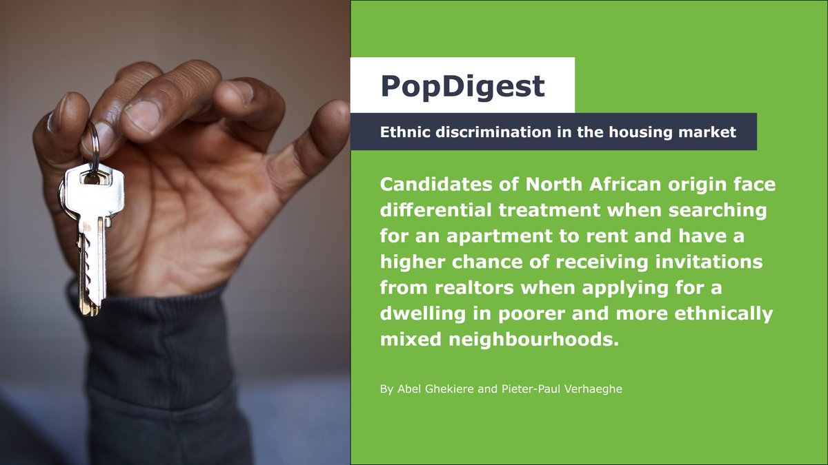 🏘 Ethnic discrimination is a persistent problem in the private rental market, but what contexts affect this? @AbelGhekiere & @PieterPaulVer investigate the role of dwelling, neighbourhood and real estate agency indicators in our new #PopDigest Read now: bit.ly/3E0yTNY