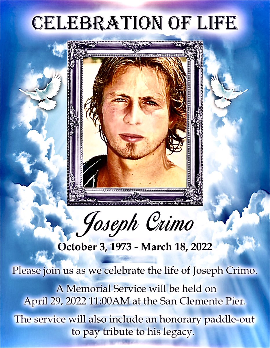 TwoBagsFull's tweet photo. The #surfing community lost a #legend an #innovator and pioneer of the #sport. #joecrimo changed the game. #surfboard RIP #brother #rip your #legacy lives on forever! Join us as we celebrate his life! Details below. https://t.co/8SujelMj7v