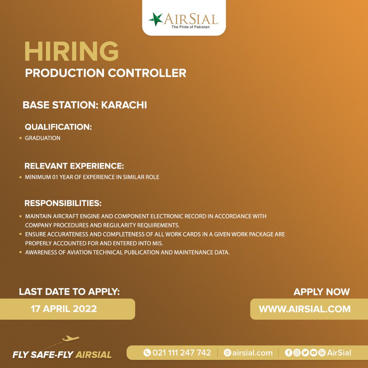 airsial's tweet image. We are Hiring!

Position: Production Controller
Base Station: Karachi 

Apply here --&amp;gt; airsial.com/careers

#engineering #productioncontroller #airsialjobs #karachi #Pakistan #flysafe #flyairsial