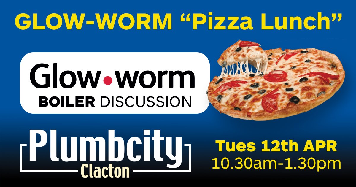GLOW-WORM boilers are joining Plumbcity Clacton today for a Pizza Brunch trade talk. 10.30am-1.30pm. FREE Easter Egg with all orders placed on the day. Pop in for a slice of the action. #Pizza #Boilers #Heating