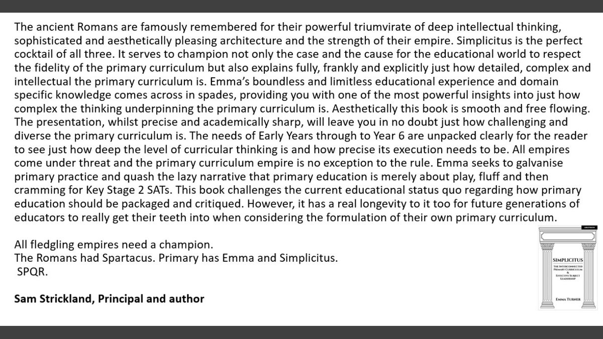 Emma_Turner75's tweet photo. Want to win a FREE bespoke hour’s session for your school on primary curriculum and subject leadership based on Simplicitus? RT and Post a pic below of when your copy arrives and I’ll draw a winner on 9th May.
https://t.co/xnAEyzou86

  https://t.co/gCJUUtDIsc https://t.co/DBlJepMvsq