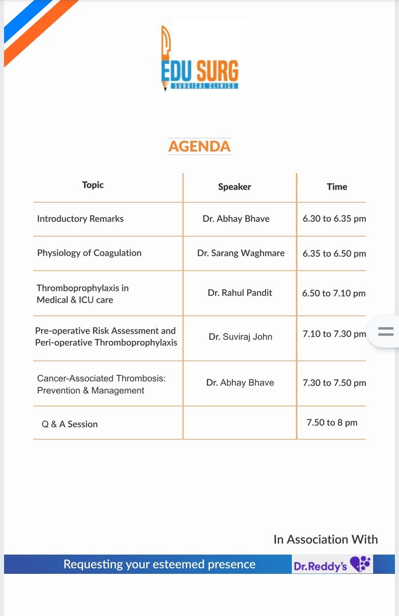 Our next #webinar promises to be a #masterclass in Basics of Thromboprophylaxis, with experts in #hematology, #criticalcare, and #surgery chiming in for a well-rounded program.
Register for #free 👇🏼
#surgerytwitter
#MedTwitter
#AcademicTwitter
bit.ly/3jqlmFP