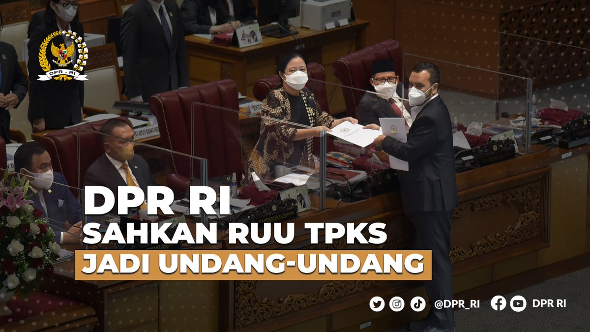 DPR RI secara resmi mengesahkan Rancangan Undang-Undang Tindak Pidana Kekerasan Seksual (RUU TPKS) menjadi Undang-Undang, dalam dalam Rapat Paripurna DPR RI Ke-19 Masa Persidangan IV Tahun Sidang 2021 – 2022, Selasa, 12 April 2022.

#BalegDPR
#RUUTPKS
#UUTPKS