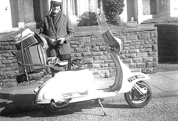 davy_lawless's tweet photo. 1960, setting off from Swansea,bound for Edinburgh for their honeymoon. They were stopped in Preston for speeding while overtaking a Vespa. 3rd pic,the bike as it looks today. #Scooters #Mods #Lambretta #Vespa #1960s https://t.co/KQhk1idDWf