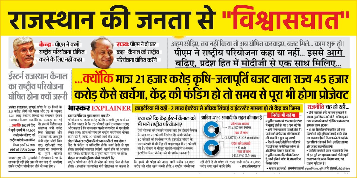 GovindDotasra's tweet photo. मोदी सरकार द्वारा "ईस्टर्न राजस्थान कैनाल" को राष्ट्रीय परियोजना घोषित नहीं करने और जनता से "वादाखिलाफी व विश्वासघात" करने के विरोध में कल 13 अप्रैल को प्रदेश कांग्रेस पूर्वी राजस्थान के 13 जिलों में प्रदर्शन करेगी।
ERCP हक है हमारा और इसको लेकर रहेंगे!
#ERCP_नेशनल_प्रोजेक्ट_बनाओ https://t.co/B4tEpQxH6N