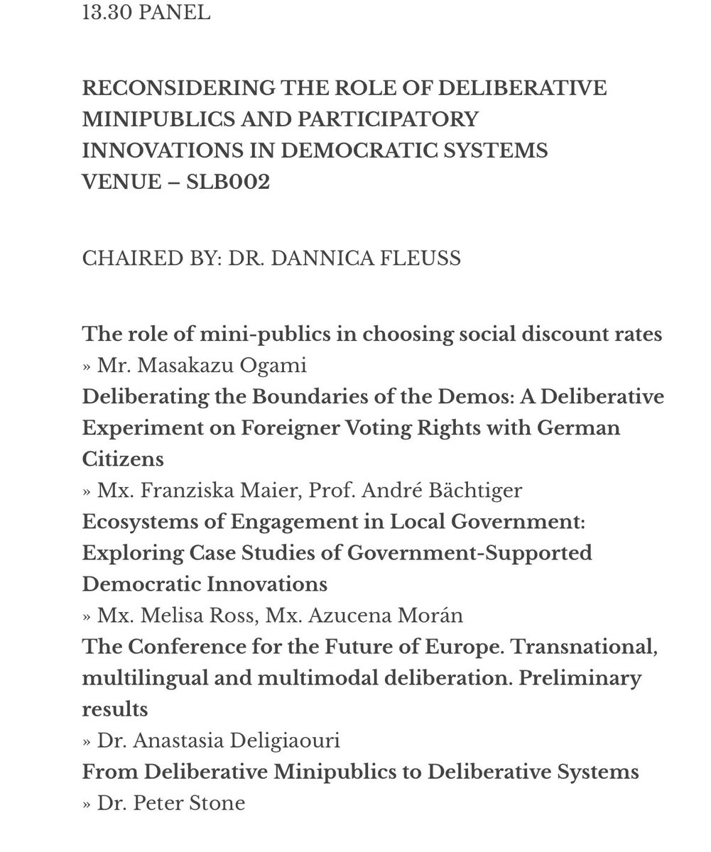 PSAdemocracy's tweet photo. At 1:30pm at #PSA22 an amazing lineup of theorists, empirical researchers and practitioners will reconsider the role of #deliberative mini-publics & #deminno from a systemic perspective — w/@AndreBaechtiger @FranziskaMaier @adeligiaouri @azumoran et al. https://t.co/esSZCW13JC