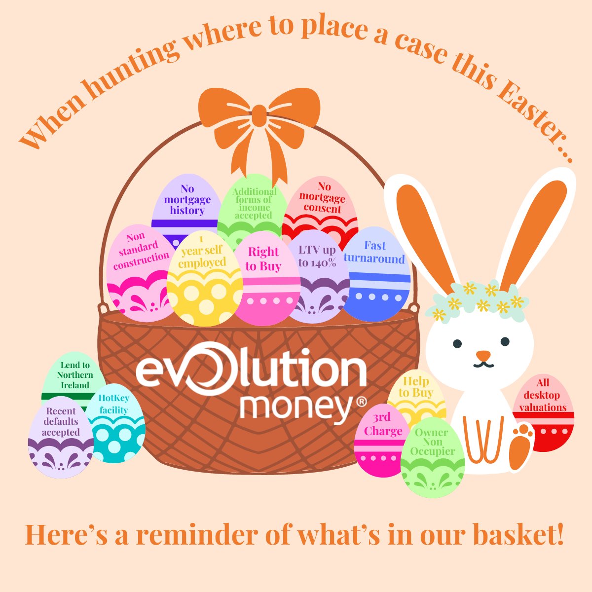 Happy Easter from Evolution!🐣

🥚 Here’s a reminder of what’s included in our egg-tensive criteria… 

🐰 Hop on the phone with our New Business Team 0161 814 9917 or email new.business@evolutionmoney.co.uk 

#securedloan #secondcharge #loansforhomeowners