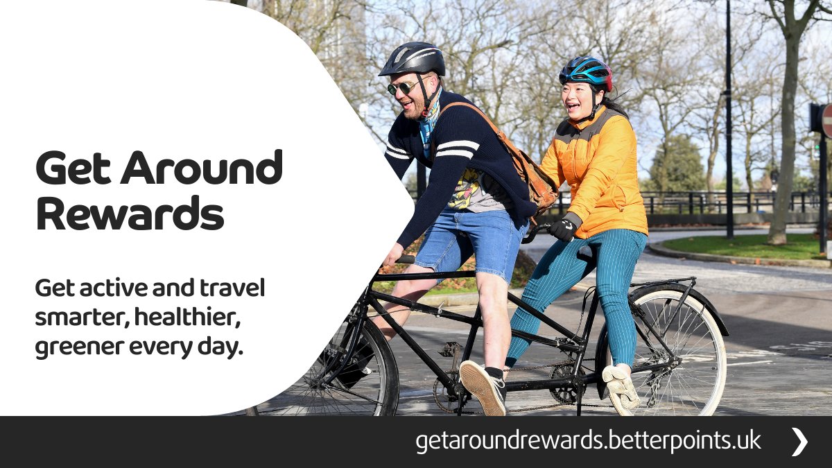 Walk and Cycle your way to real rewards"

Refer-a-friend until April 28th to enter the prize draw to win 1 of 10 prizes of 10,000 Betterpoints.

Download the #GetAroundRewards -Betterpoints App to start earning rewards straightaway.

Creating a Smarter, Healthier, Greener city!