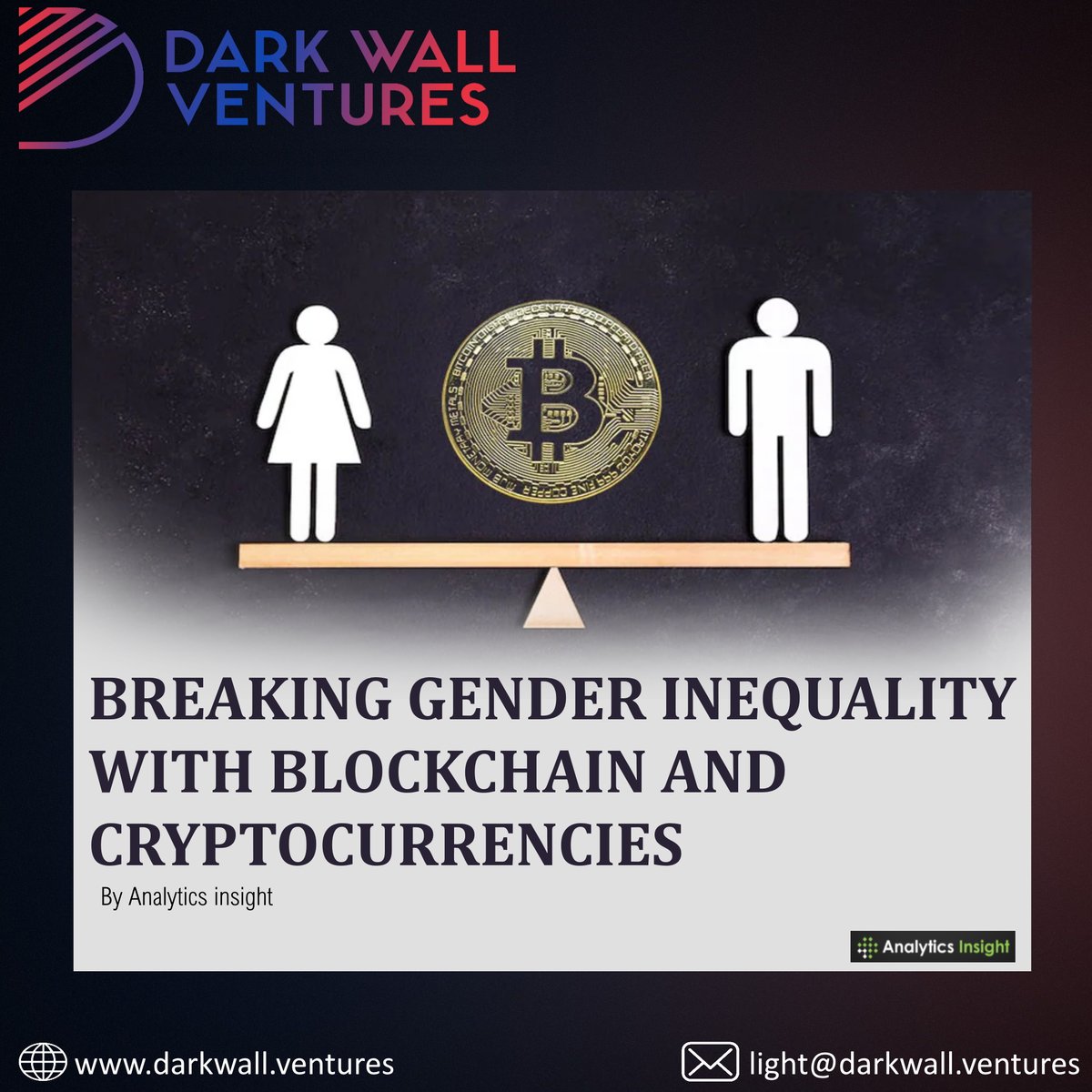 It is high time to break the barriers of gender inequality through cryptocurrencies on blockchain ♀️♂️  Read more here > analyticsinsight.net/breaking-gende… < #GenderEquality #Equality #BreakingGenderInequality #digital #defi  #wealth #DWV #fintech #blockchain 
#blockchainews #finance