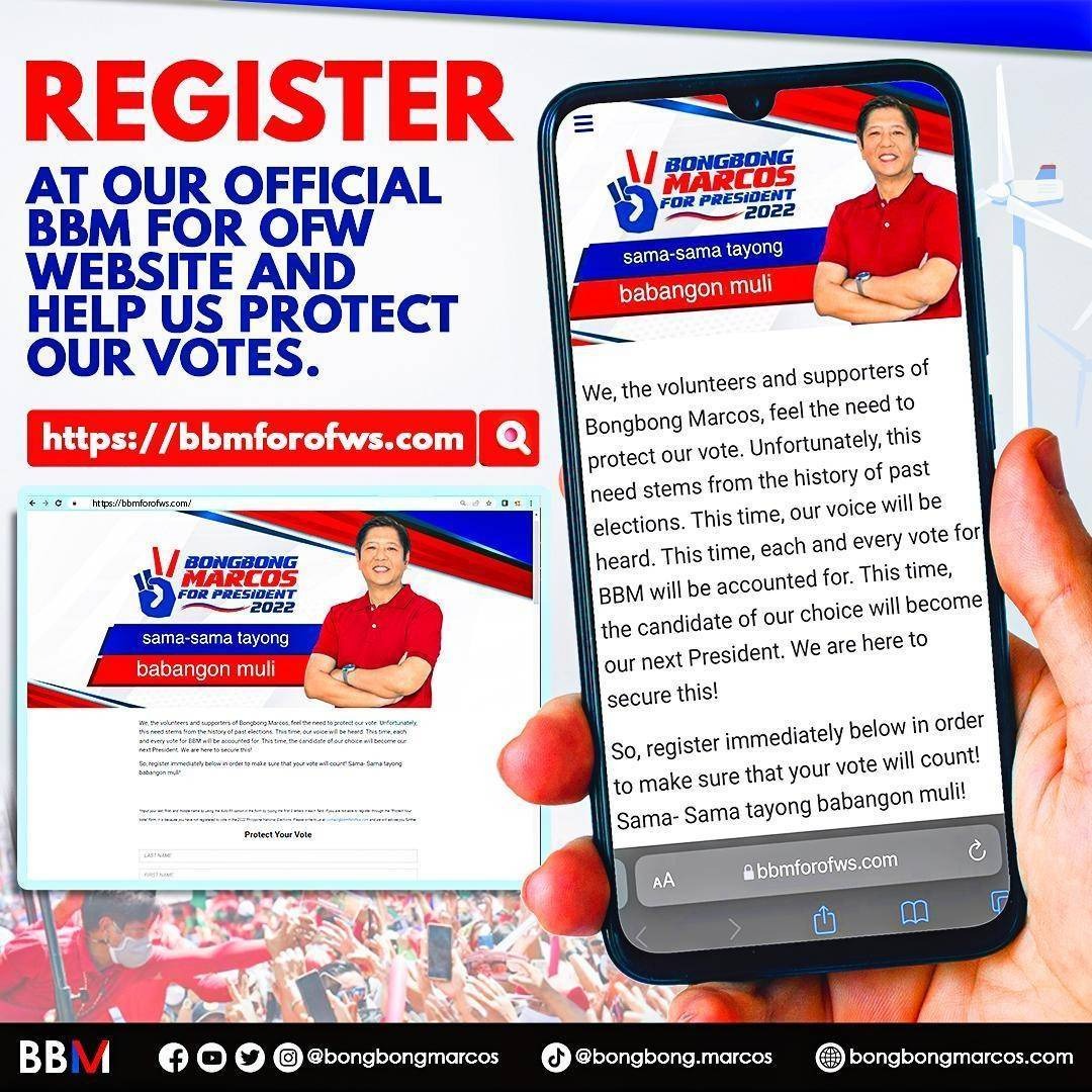 bongbongmarcos's tweet photo. Sa lahat ng gustong makiisa, mag-register lamang sa https://t.co/66aKxTmMf9 upang malaman ang lahat ng impormasyong kailangan ninyo ngayong eleksyon. Sama-sama po tayo tungo sa nagkakaisang bansa. https://t.co/Y4nY3pCJCU