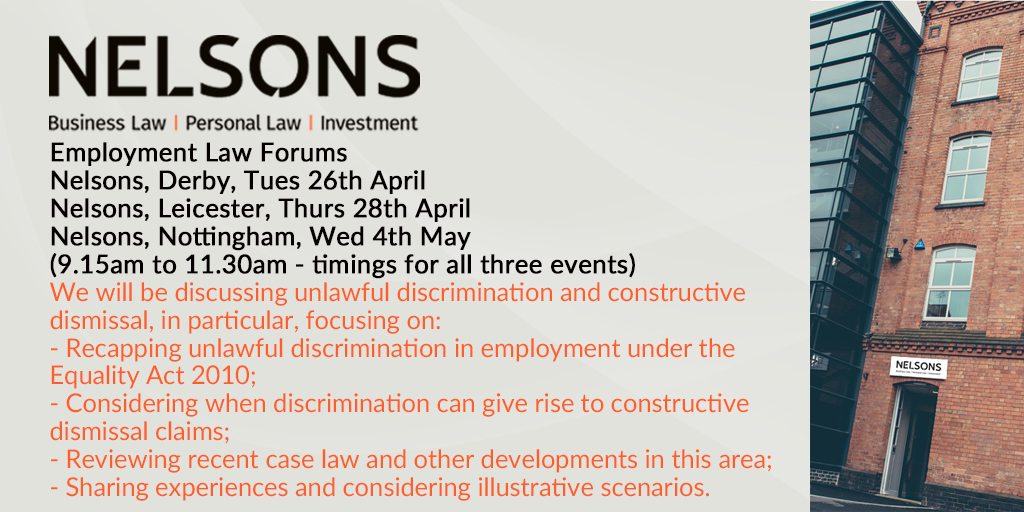 This month we’re hosting a series of #EmploymentLaw Forums at our #Derby, #Leicester, and #Nottingham offices. The forums will focus on unlawful discrimination, constructive dismissal claims, and reviewing recent case law. #Dontmissout, book a place today: bit.ly/3wDIl8j