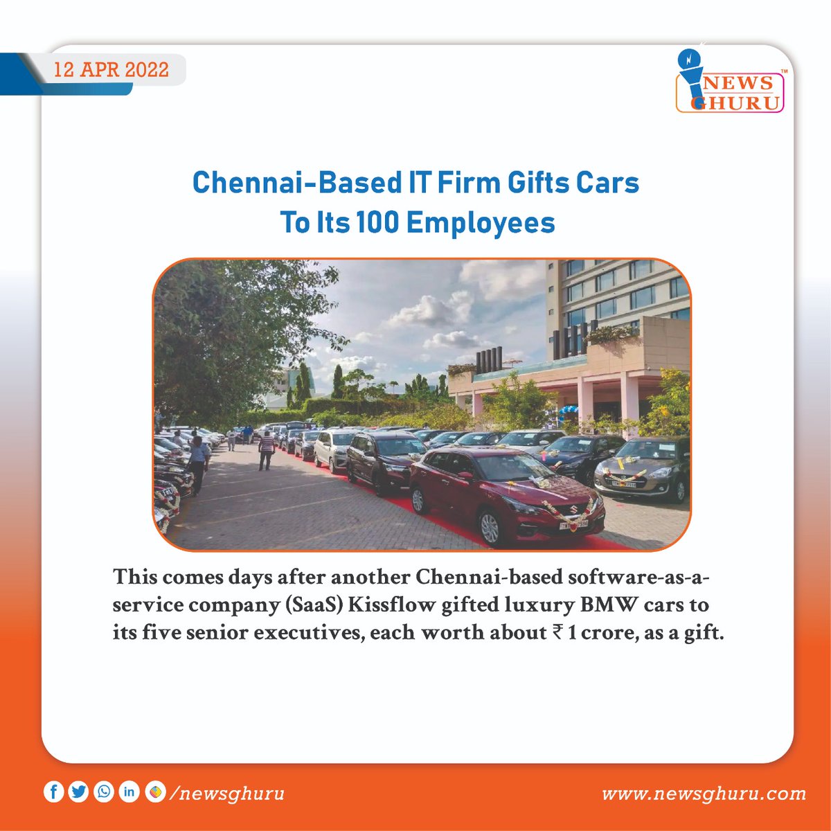 NewsGhuru's tweet photo. Chennai-Based IT Firm Gifts Cars To Its 100 Employees
Source: NDTV
#chennai #itbased #itfirm #saas #luxuarybmw #bmw #kissflow #kissflowgiftedbmwcar #newsghuru https://t.co/DWlf1sPXE5