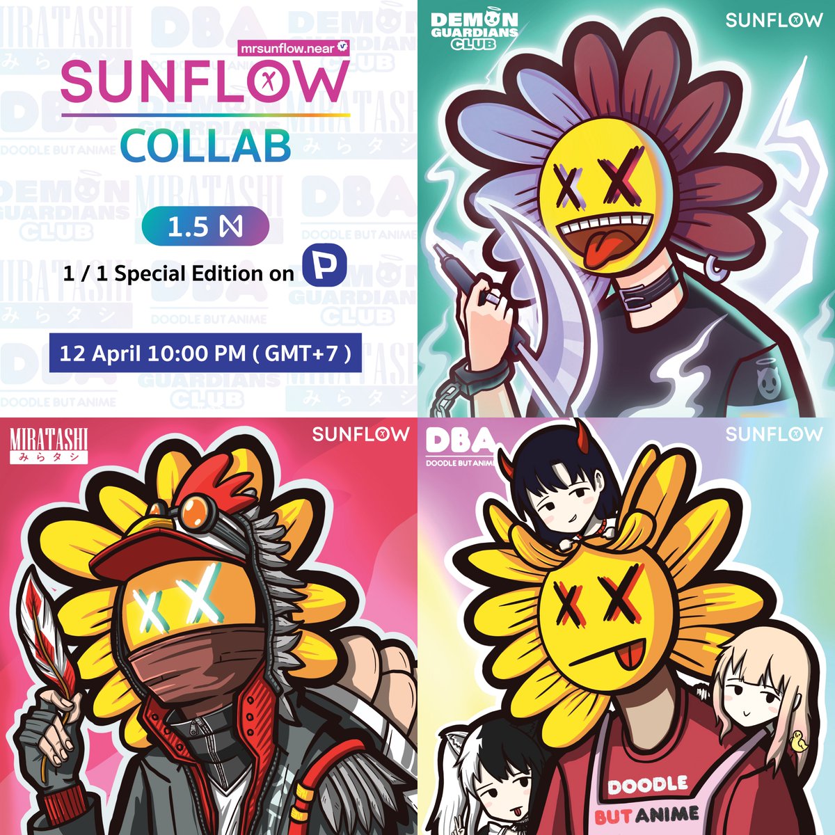mr_sunflow's tweet photo. 🌻🌻SuNFloW COLLAB SPECIAL DROPS TONIGHT !! 12 April 10:00 PM ( GMT+7 ) 
https://t.co/flrPXoEGZc

@bangji_nft @DoodleButAnime @katark_official @ParasHQ
  #NFTTHAILAND #NFTCommunity  #NEARProtocol
 #nftart #NFT #NFTCommmunity #nftcollector #NFTThaicommunity https://t.co/sCYI8XqAPn