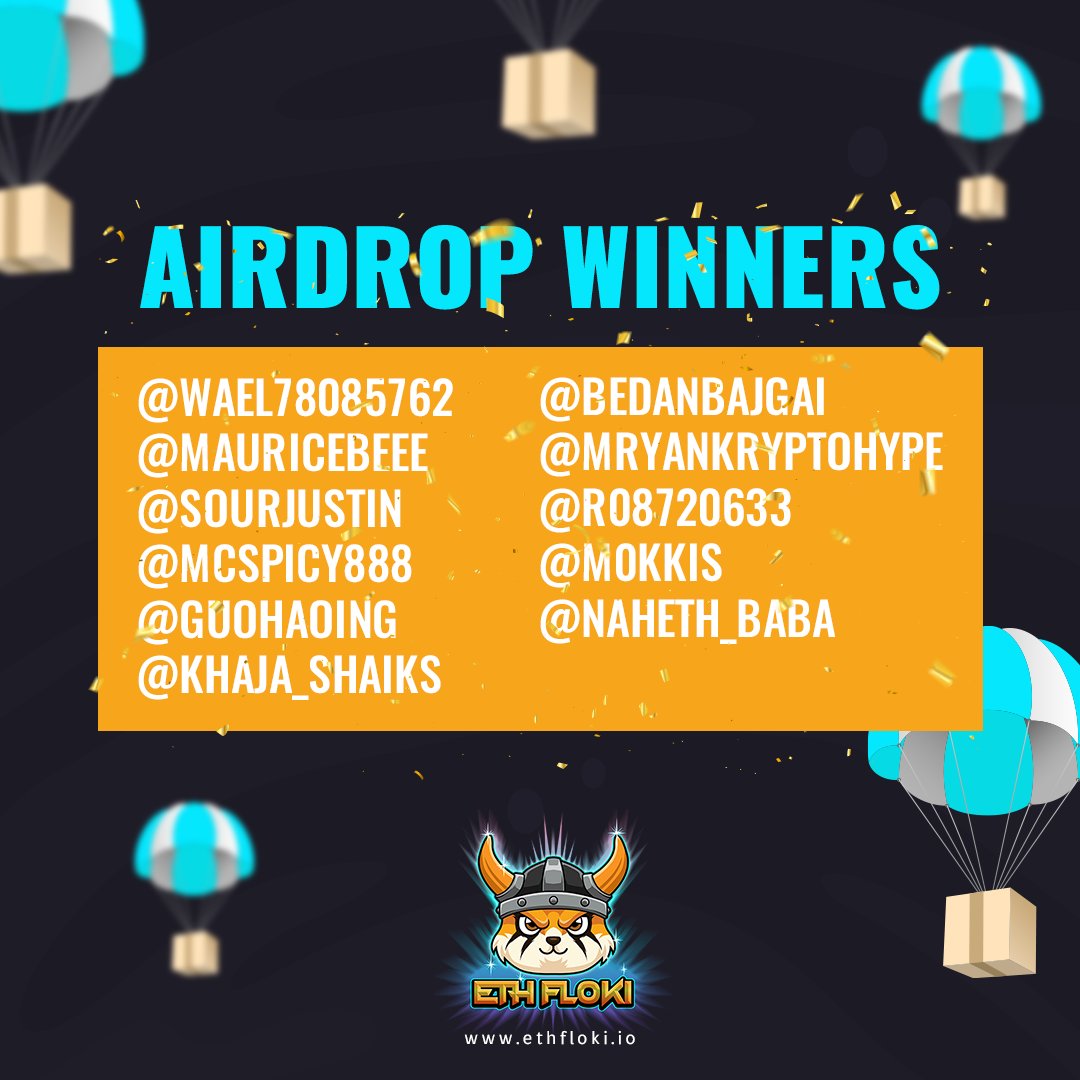 EthFloki's tweet photo. 🚨GLEAM AIRDROP WINNERS🚨 

Congratulations to our 1st #airdrop WINNERS! #ETHFLOKI #ETHFLOKIVIKINGS #ETH https://t.co/WrjASHkvPp